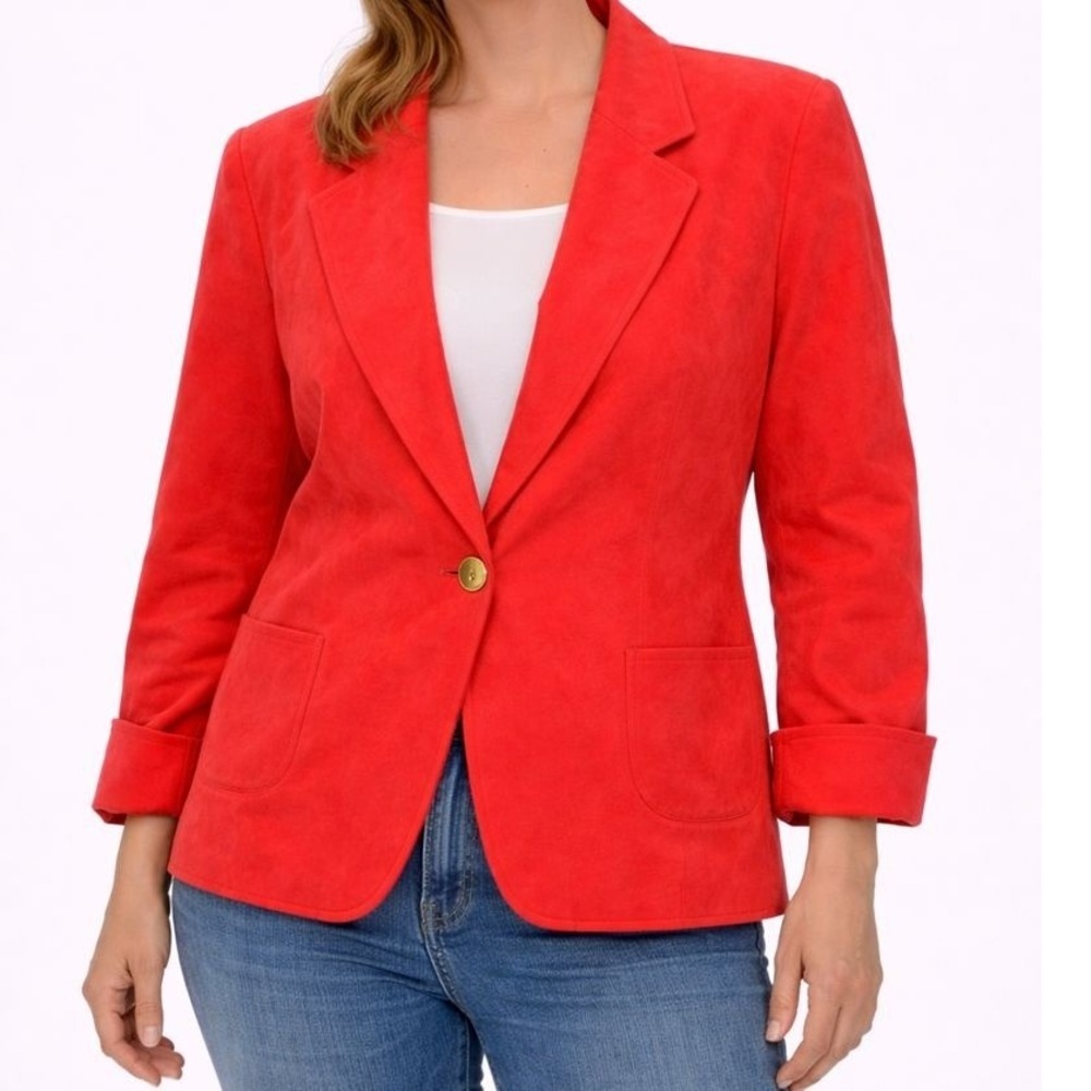 Abe Schrader Ultrasuede Blazer‎ Jacket Coral Orange Single Button Size Petite 10